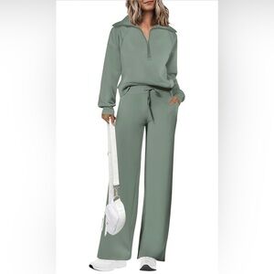 PrettyGarden 2 Piece Half-Zip Sweatshirt  and Wide Leg Pants Set Size M NWOT